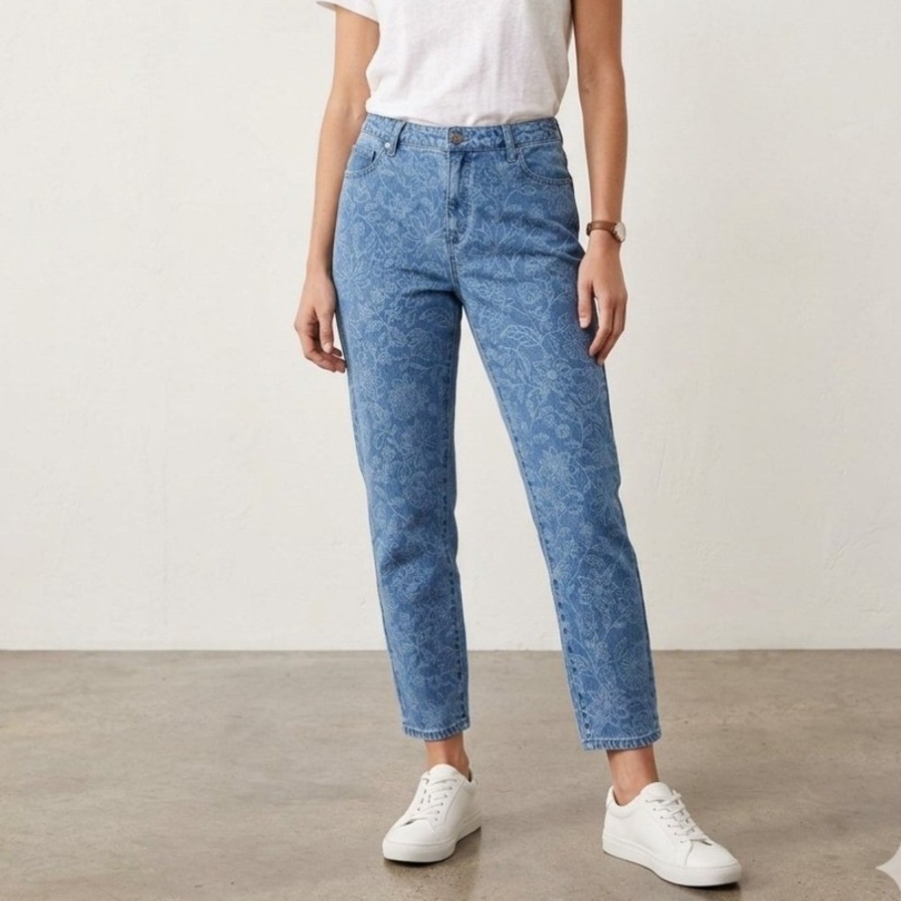 Talbots Slim Ankle Jean Womens 10 Blue Floral Linear Garden Blooms Flowercore